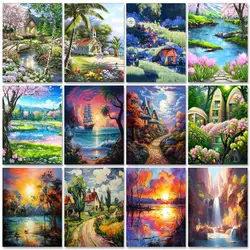 GATYZTORY Full Round Diamond Painting Landscape Forest Art Rhinestone Picture Mosaic DIY 5D Cross Stitch Embroidery Home Decor