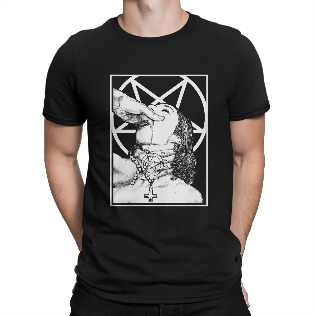 Satanic Nun T Shirt Men  T-Shirts Crewneck Blasphemy Band Tees Short Sleeve Clothing Summer