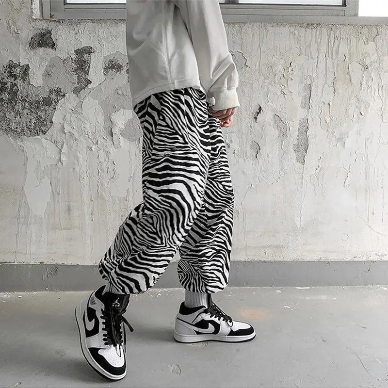 

Y2K Zebra Striped Pattern Men Pants Summer Harem Sporty Joggers Ankle-Tied Hispter Loser Male Loose Hippie Jazz Cool Pantalon