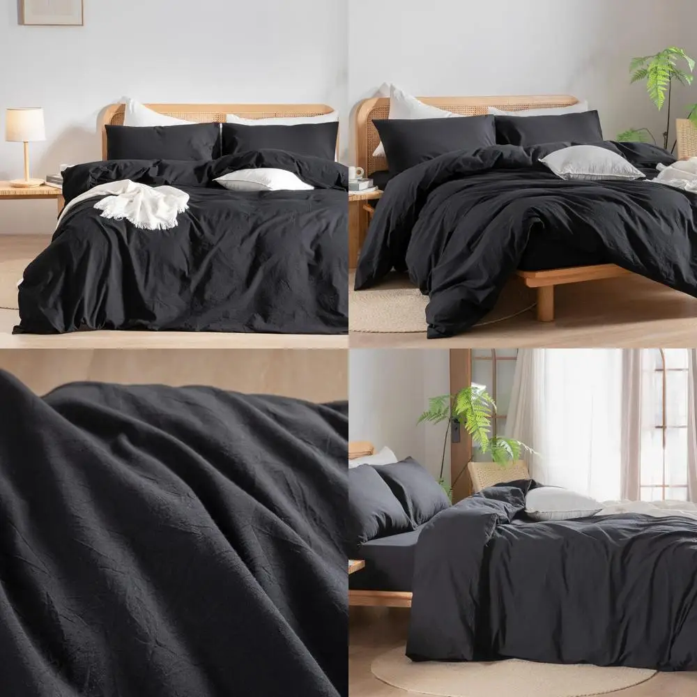 

Super Soft 100% Cotton Linen Feel Duvet Cover Set - Comfortable Lightweight 3 Piece Home Bedding in Solid Deep Colors