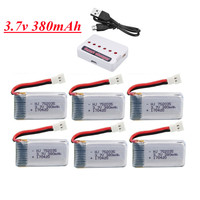 3.7V 380mAh lipo Battery and 6 in1 Charger Set For Hubsan X4 H107 H107L H107D JD385 JD388 RC Drone Parts 752035 3.7v Battery