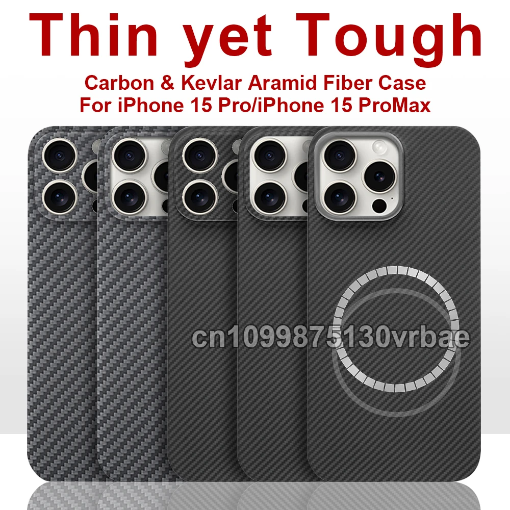 

600D Real-thin Carbon Fiber Phone Case for iphone 15 pro max/15 Pro case Aramid Fiber fabric thinhard Magnetic balck Slim light
