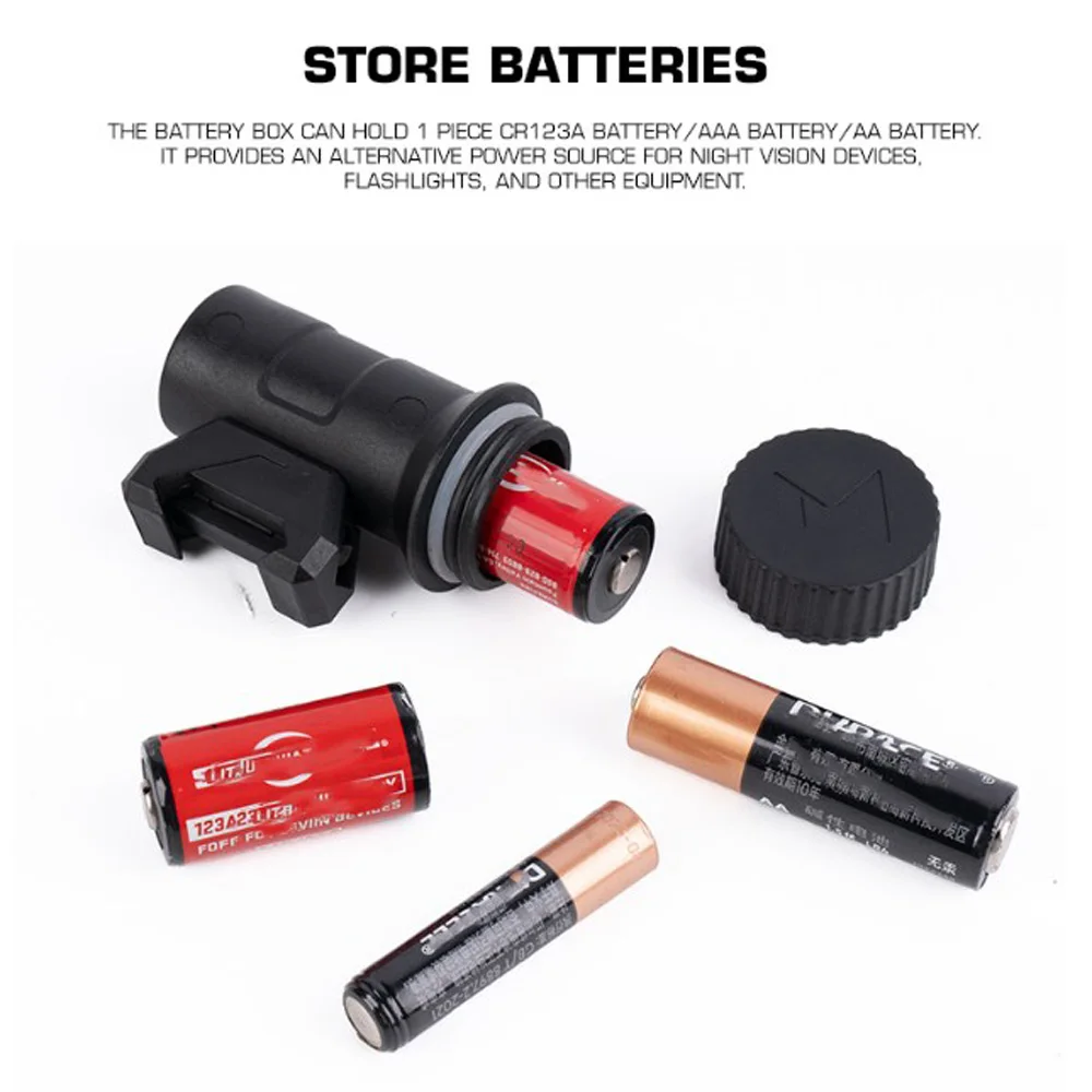 Tactical Flashlight CR123/AAA/AA Battery Storage Box Waterproof, Hunting Airsoft PEQ15 Red Dot Holographic Sight NANO Tool Set view 2