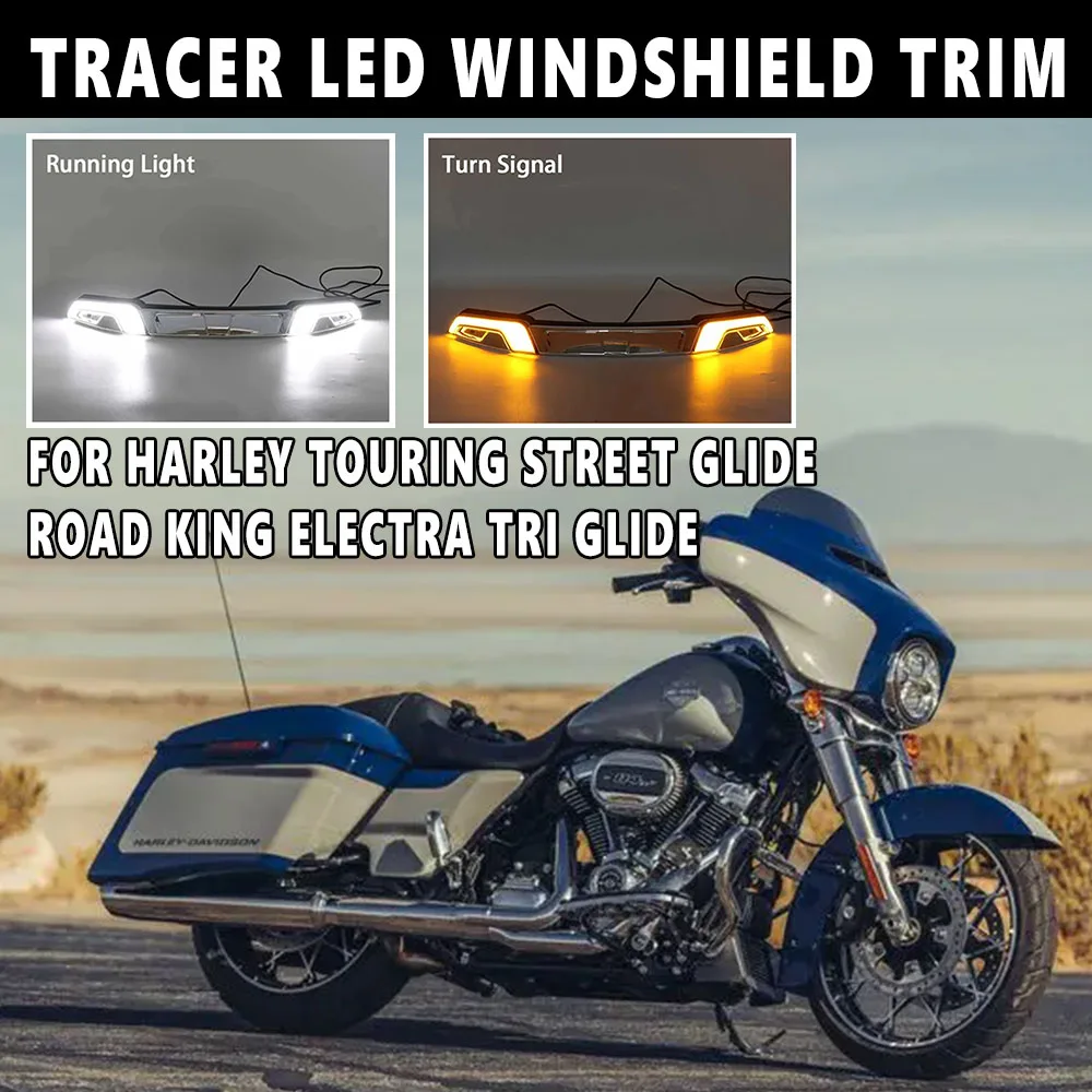 

For Touring Street Glide Road King Electra Tri Glide FLHR FLHX FLTXR 2014-2023NEW Motorcycle Chrome Black LED Tracer Windshield