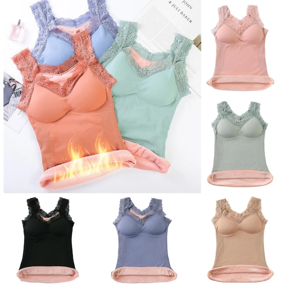 Women Thermal Underwear Plus Size Vest Lace Thermo Lingerie Winter Clothing Warm Top Inner Wear Shirt Undershirt Intimate Bras