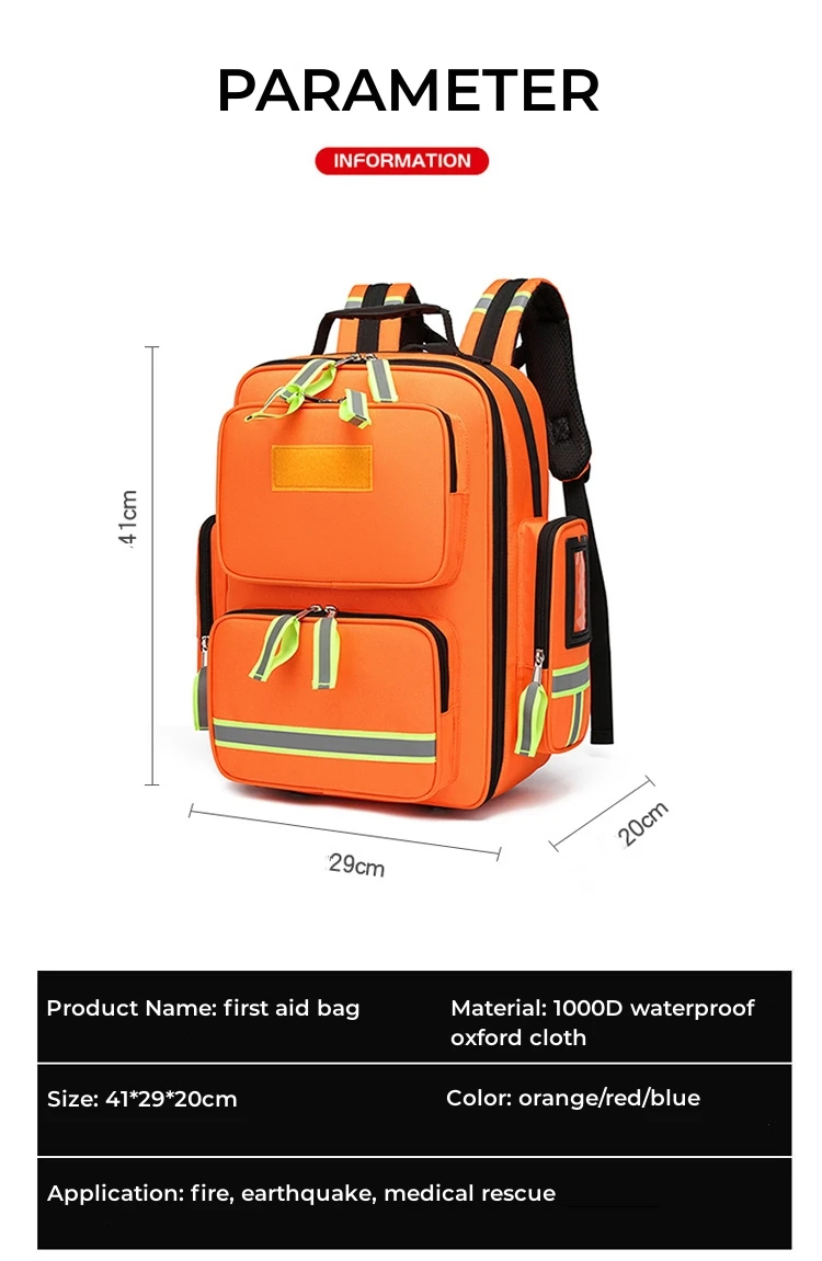 Frist Aid Medical Backpack Emergency Rescue Bag Portable Family Follow-up Clinic Bag for Car Outdoor Fire Earthquake