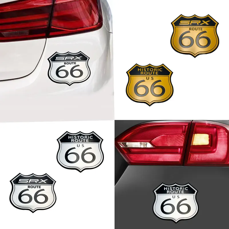 3D Aluminum HISTORIC ROUTE US 66 Car Emblem Badge Sticker Motorcycle Bike Helmet Decal Route 66 For CAR Cadillac XT4 XT5 US SRX