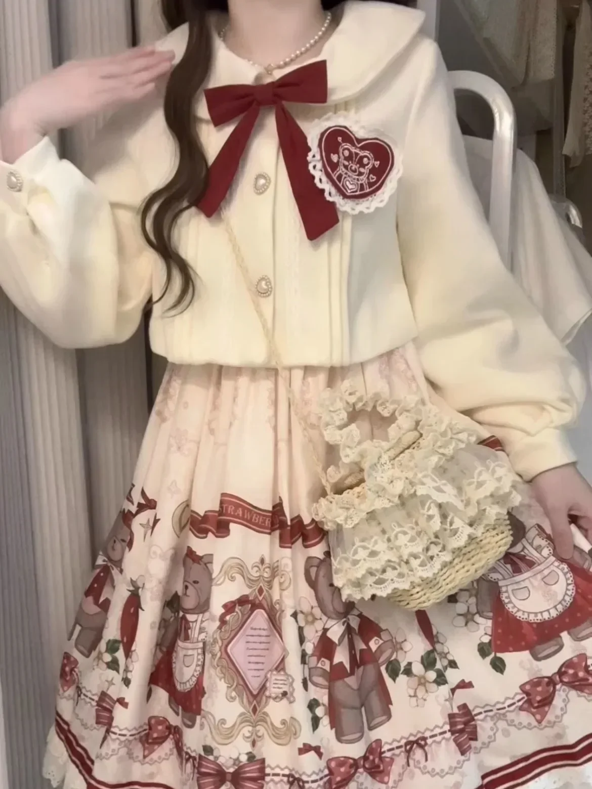 Primavera nuevo vestido de abrigo de fiesta de cumpleaños para mujer Navidad Año nuevo vestido de princesa Kawaii Lolita conjunto de dos piezas trajes femeninos