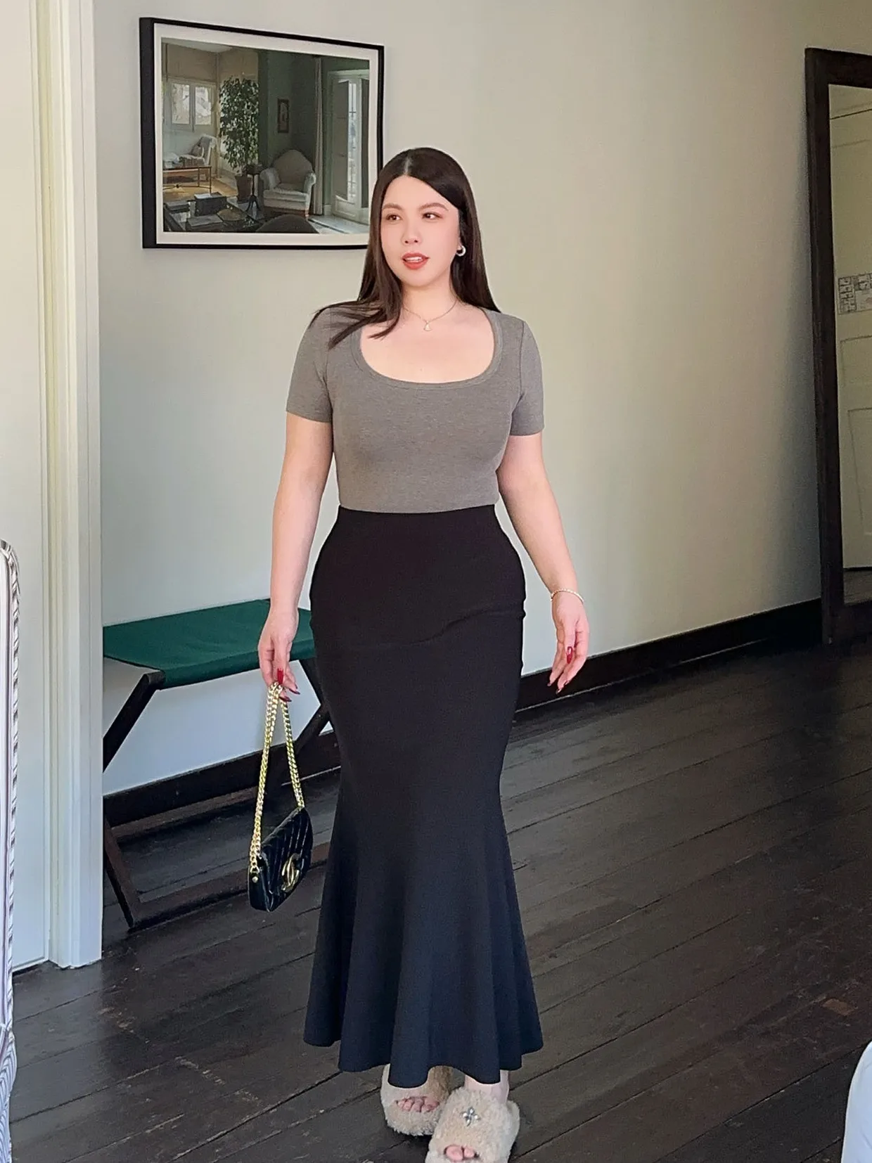 

Ele Japanese Sle Long High Waist Slim Fit Fi Tail Skirt with Lace Hemline Hip Concealing f Body Skirt