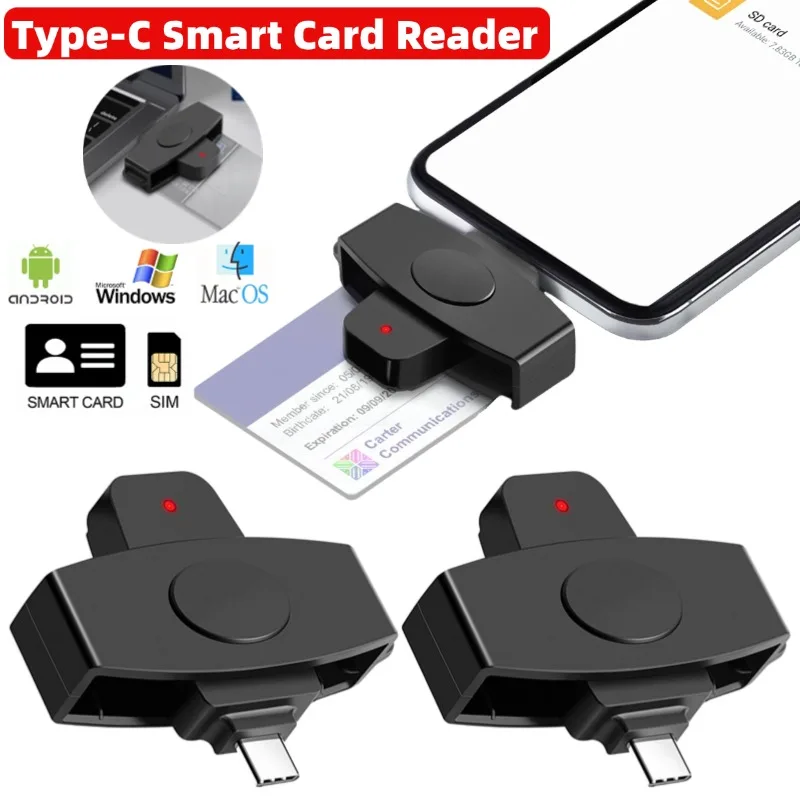 

1-5PCS Type-C Smart Card Reader For Bank Card CAC SIM IC/ID EMV Card Reader for Windows Android OS Tax Declaration Accessories
