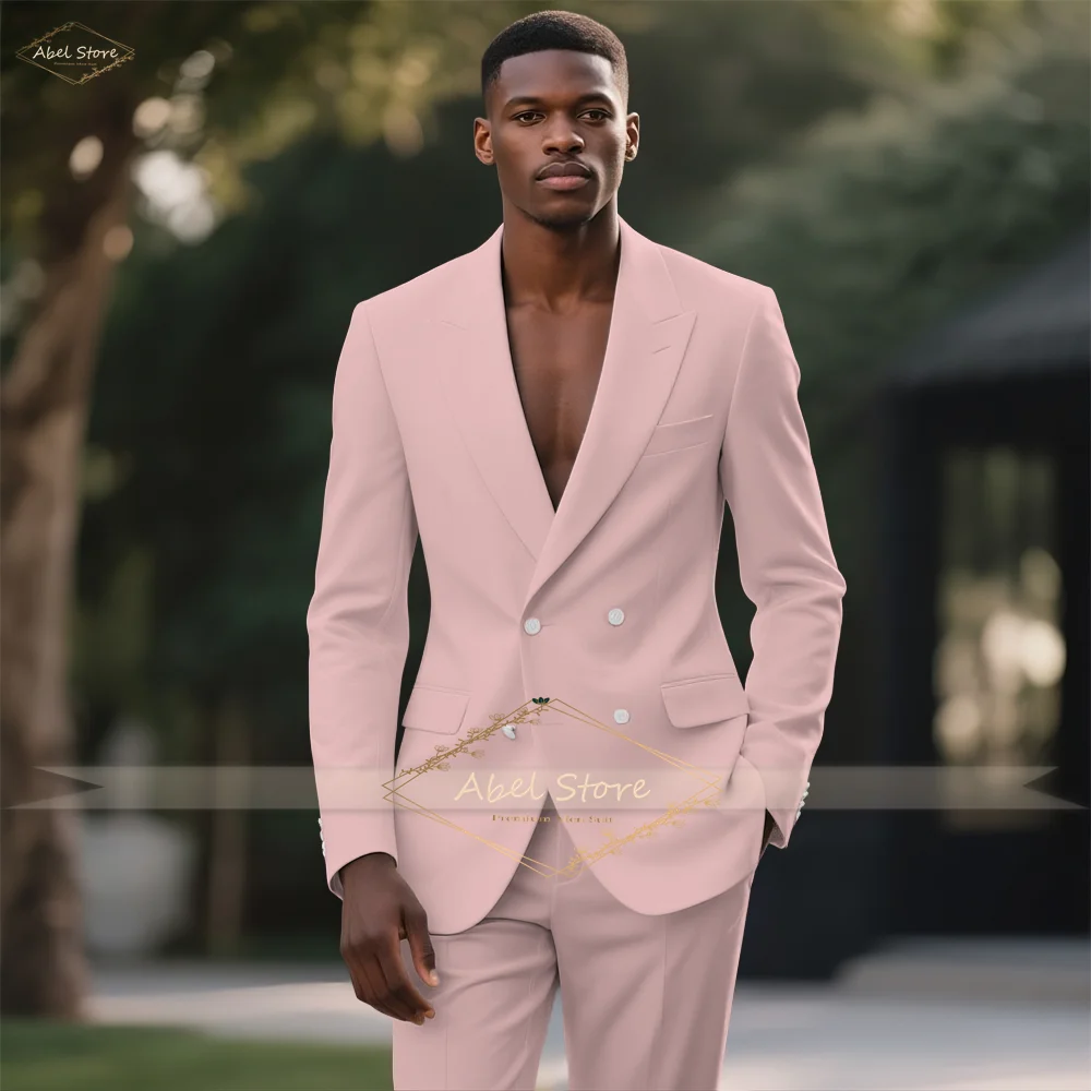 Sophisticated Beige 2PC Suit: Double Breasted Peak Lapel Design for Gala Parties and Special Occasions Slim Fit