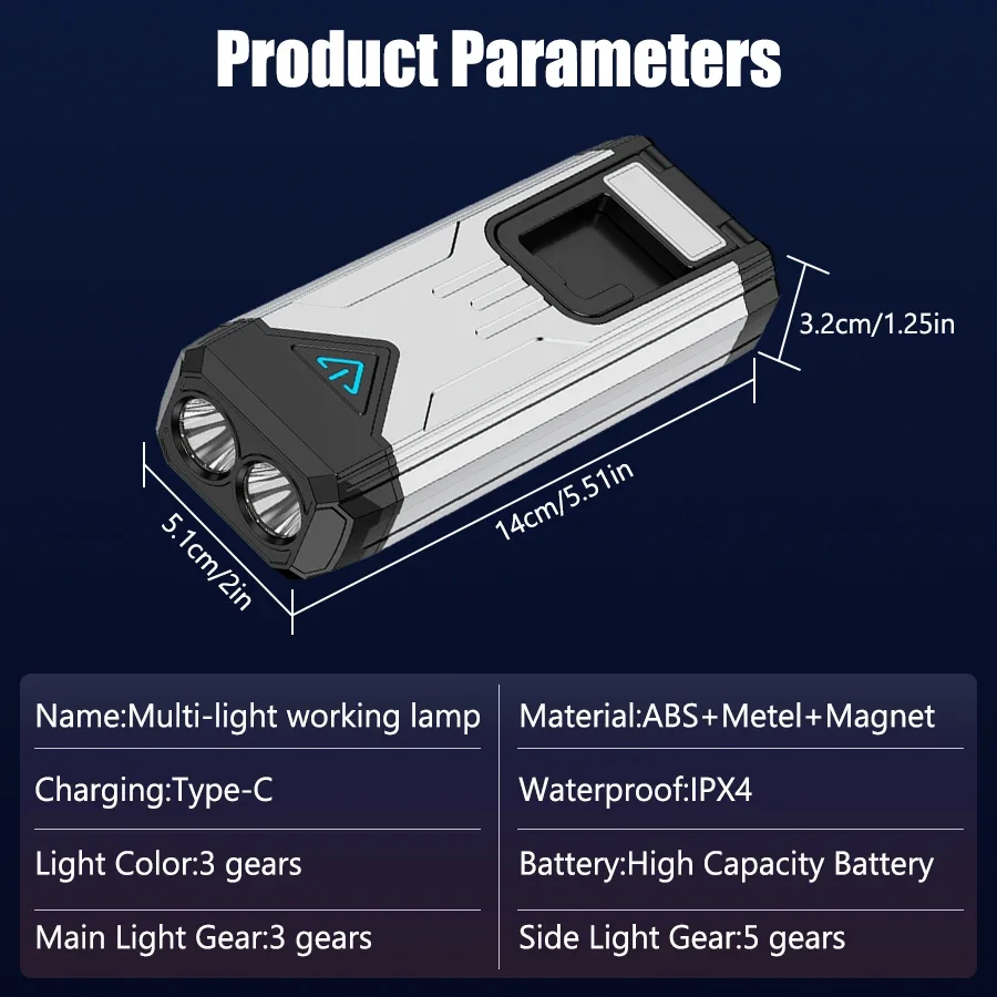 مصباح يدوي محمول عالي السطوع، قدرة تحمل فائقة الطول، من النوع C، مغناطيسي، خطاف، أوضاع إضاءة متعددة، خارجية، صيانة العمل، التخييم