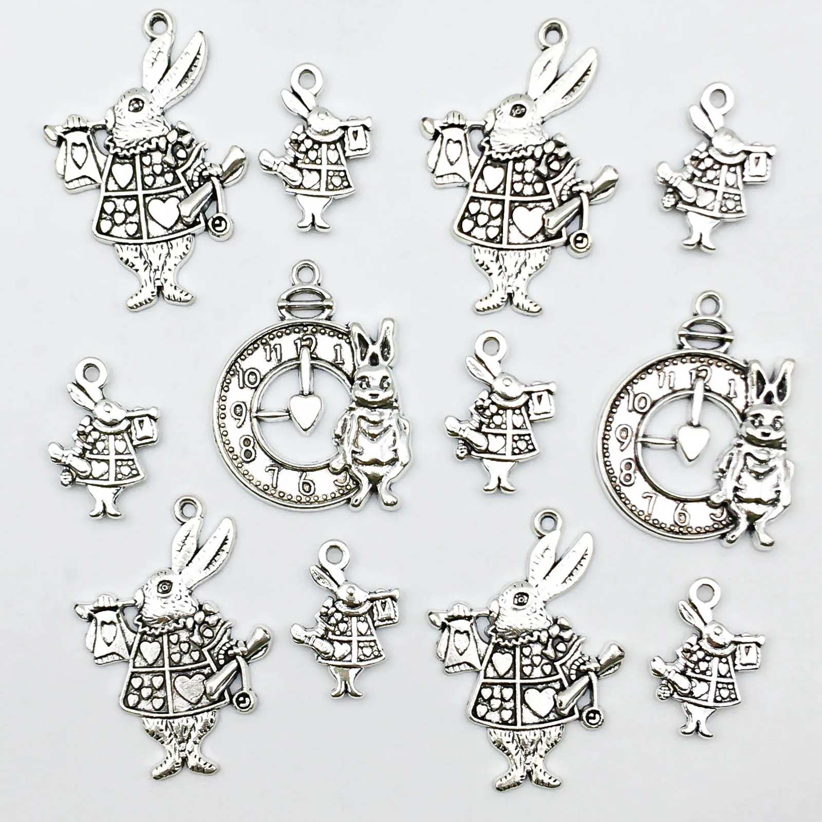 20Pcs Antique Silvery Rabbit Charms Rabbit Clock Pendants For DIY Jewelry Making Handmade Jewelry Accessories Easter Bunny