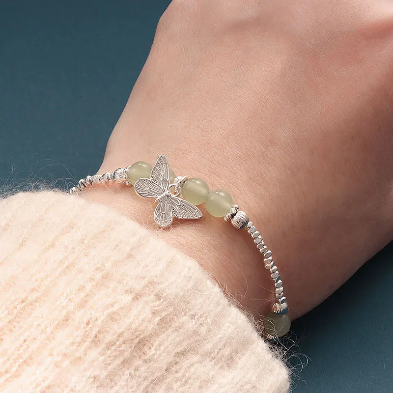 VENTFILLE 925 Sterling Silver Crushed Silver Bead Butterfly Bracelet For Women Gift Cute Romantic Jewelry Dropshipping Wholesale