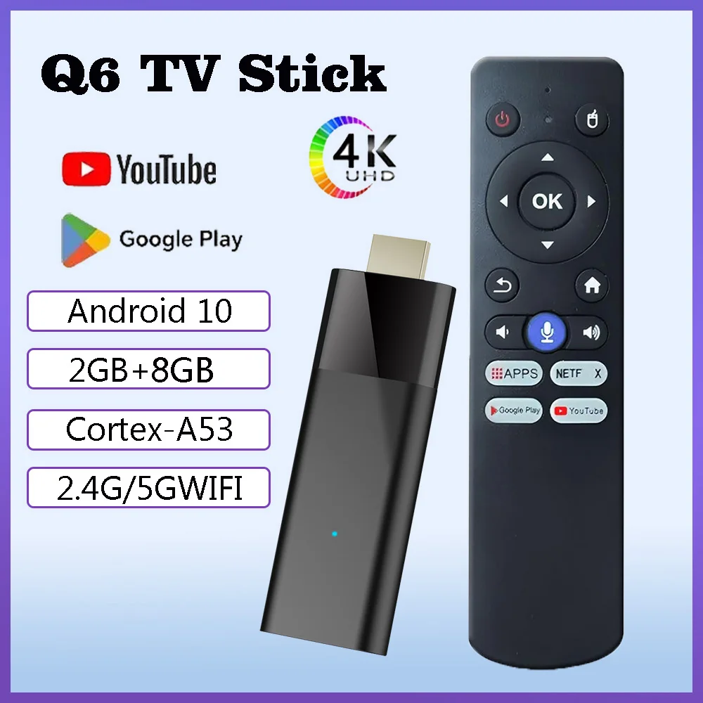 

Мини ТВ-приставка Q6 Android 10 Allwinner H313 Quad Core Cortex A53 2 ГБ 8 ГБ BT5.2 4K видео HDR10 2,4G 5G Dual WIFI Smart Set Top Box