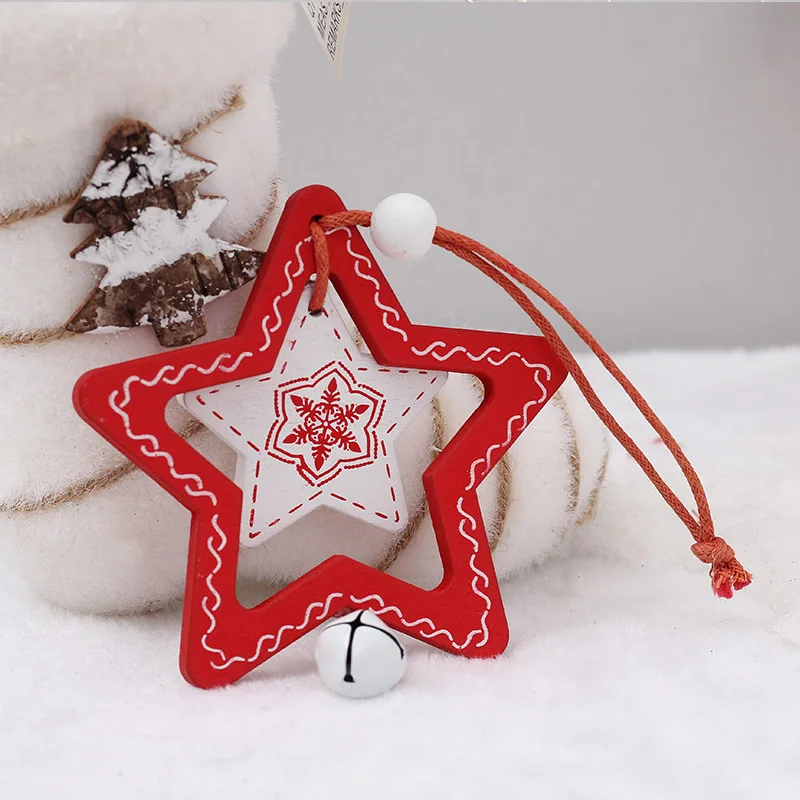 Christmas tree decorations, small pendants, wooden bells, five pointed star houses