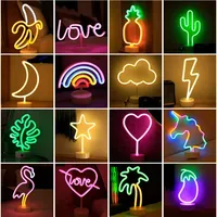 Battery/USB LED Neon Night Light Sign Flamingo Coconut Tree Cactus Table Lamp Kids Birthday Gifts Bedroom Christmas Art Decor