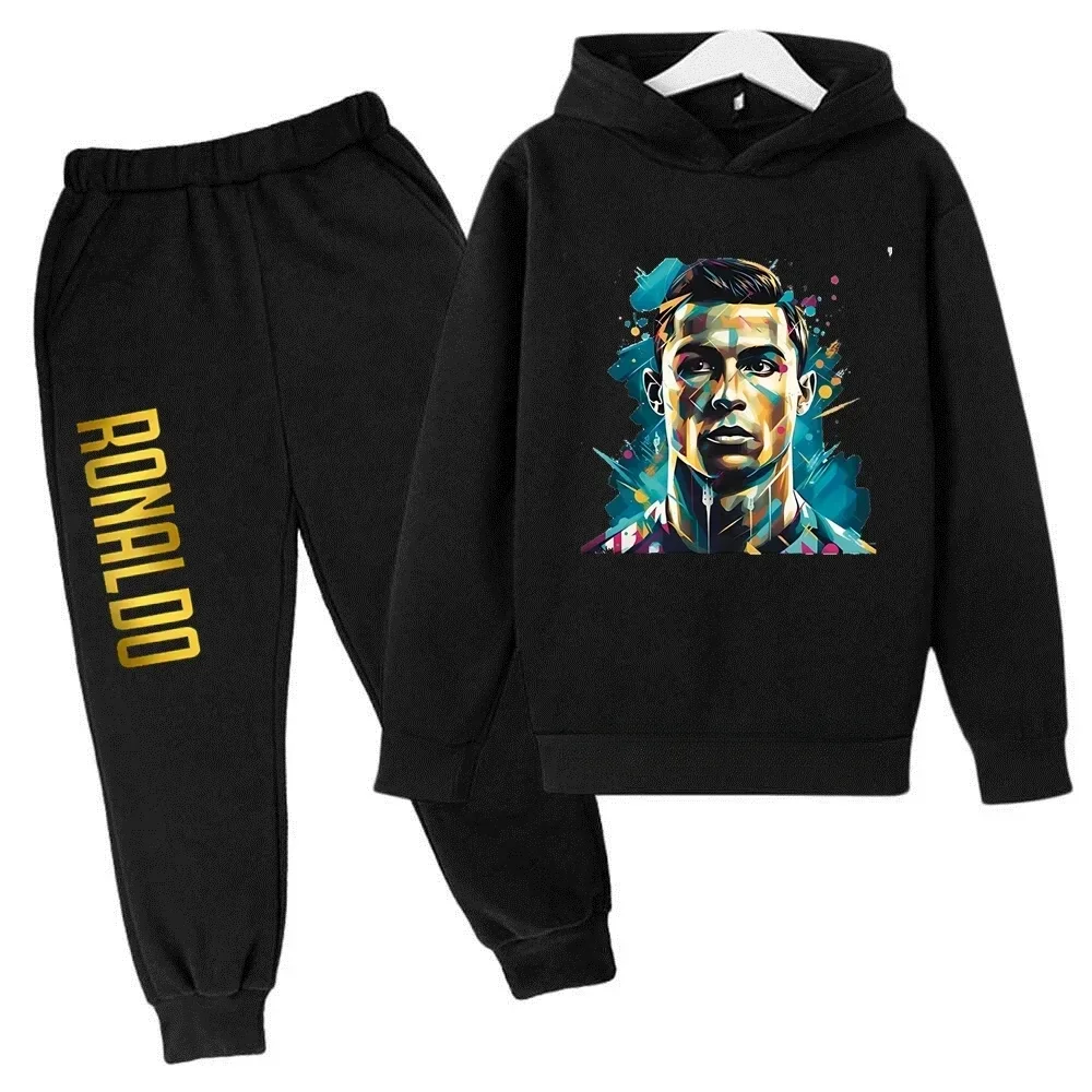 رونالدو CR7 طباعة كرة القدم المعبود ملابس الأطفال هوديي 2 قطعة مجموعة السراويل دعوى أطفال بنين رياضية الفتيات ملابس رياضية
