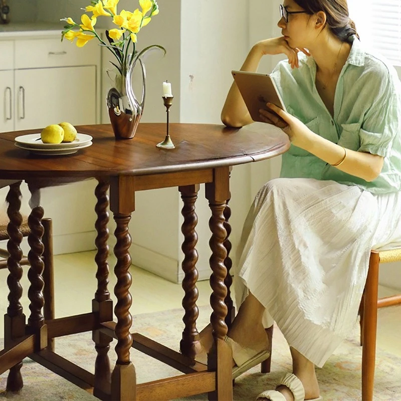 Retro wood medieval oval small apartment dining table medieval