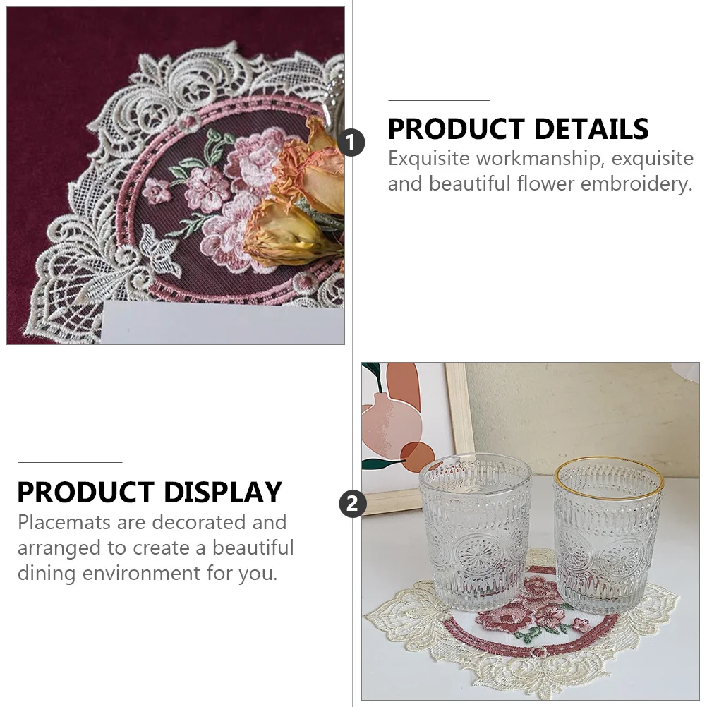 

4Pcs Embroidered Lace Placemats Flower Table Mats for Dining Room Decor Kitchen Decoration Holiday Party Supplies