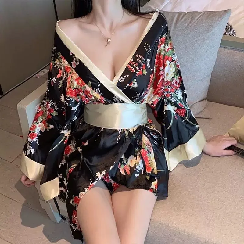 Japanese Kimono Red Uniform Cosplay Sexy Lingerie Waist Belt Pajama Temptation Costumes Pajamas For Women Underwear Sex Dress