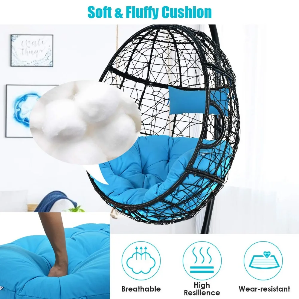 Hanging Egg Chair, 36.5-Width Oversized Swing Chair with C-Hammock Stand Set, Hammock Chair with Soft Seat Cushion & Pillow