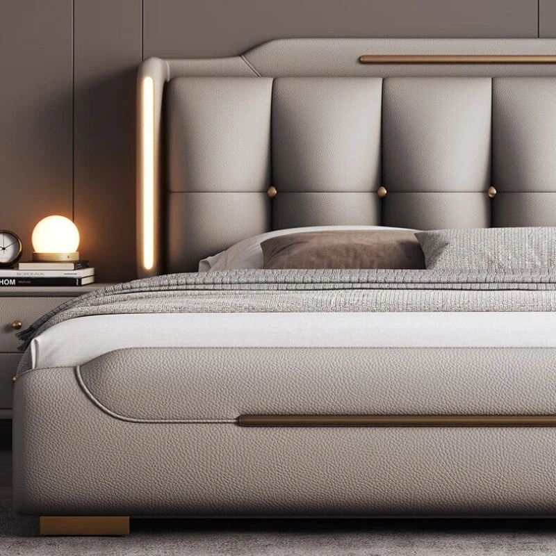 Italian light luxury bed simple leather modern master bedroom double bed high-end atmospheric cama box casal bedroom furniture