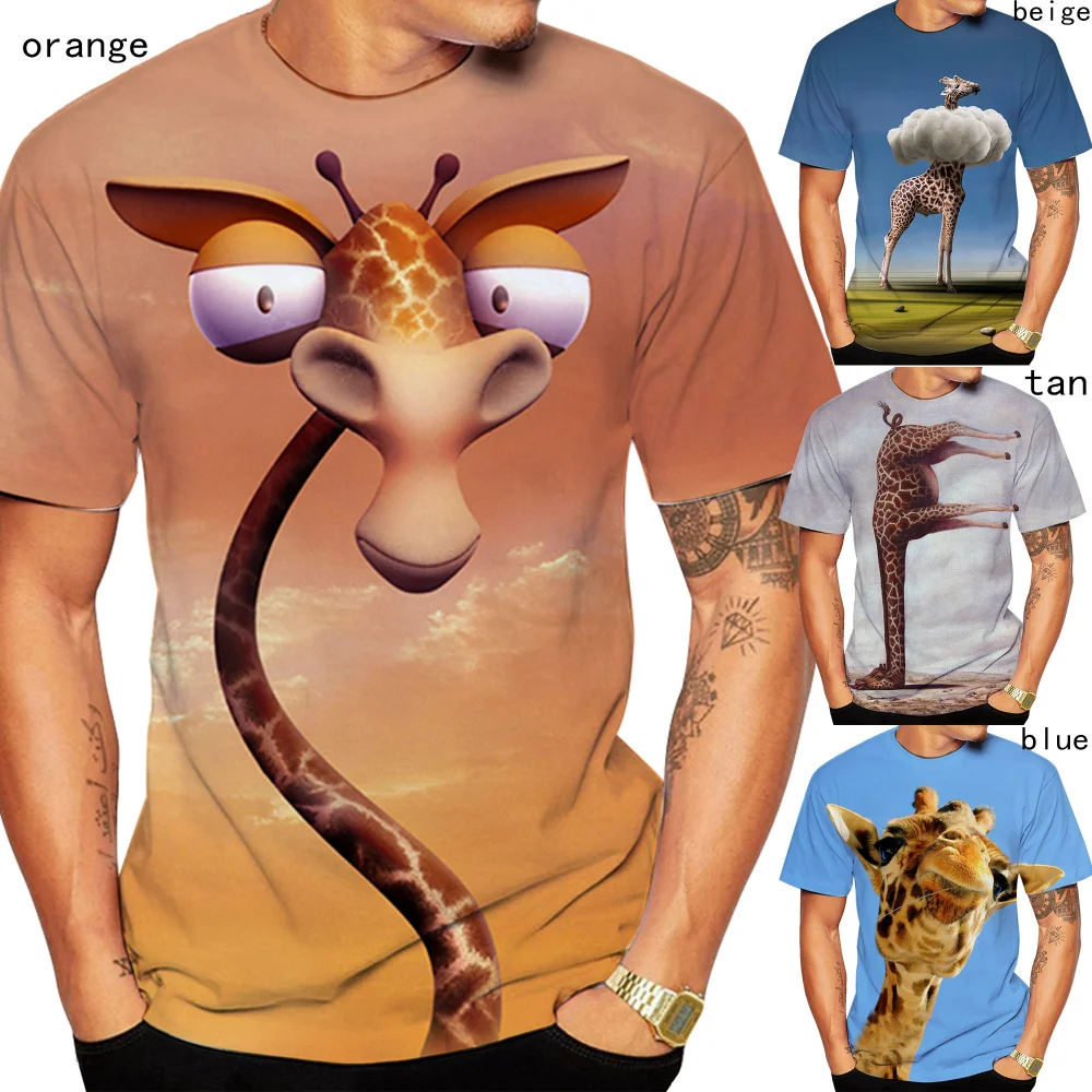 T-shirt animale giraffa stampata in 3d da uomo estiva moda Casual O colletto manica corta Street divertente divertimento sciolto top traspiranti