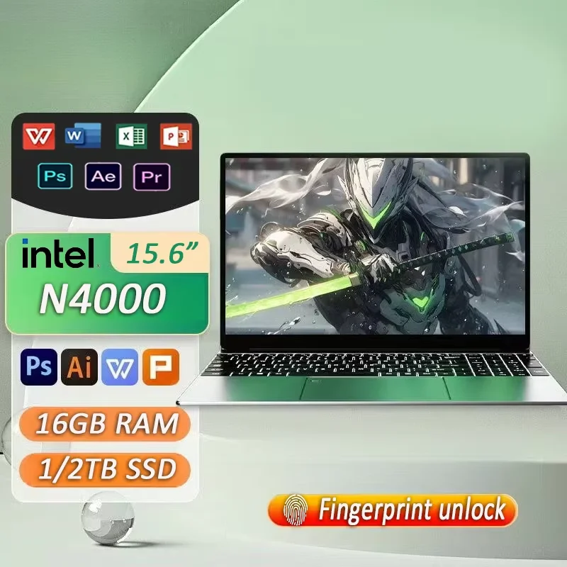 

15.6" Laptop Computer Windows 11 Pro Intel Celeron N4000 16GB RAM 1TB SSD Laptops Office Computer PC Fingerprint Unlock Notebook
