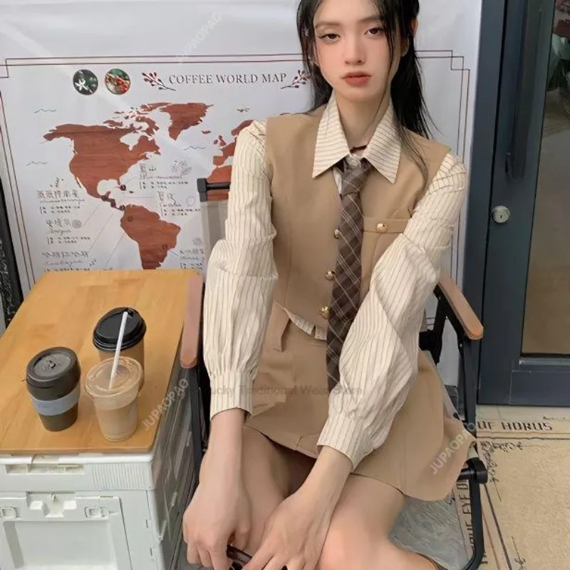 女性のためのヴィンテージ韓国スタイルの制服,jkスーツ,大学のベスト,プリーツスカートセット,日常着,春と夏,新しいコレクション