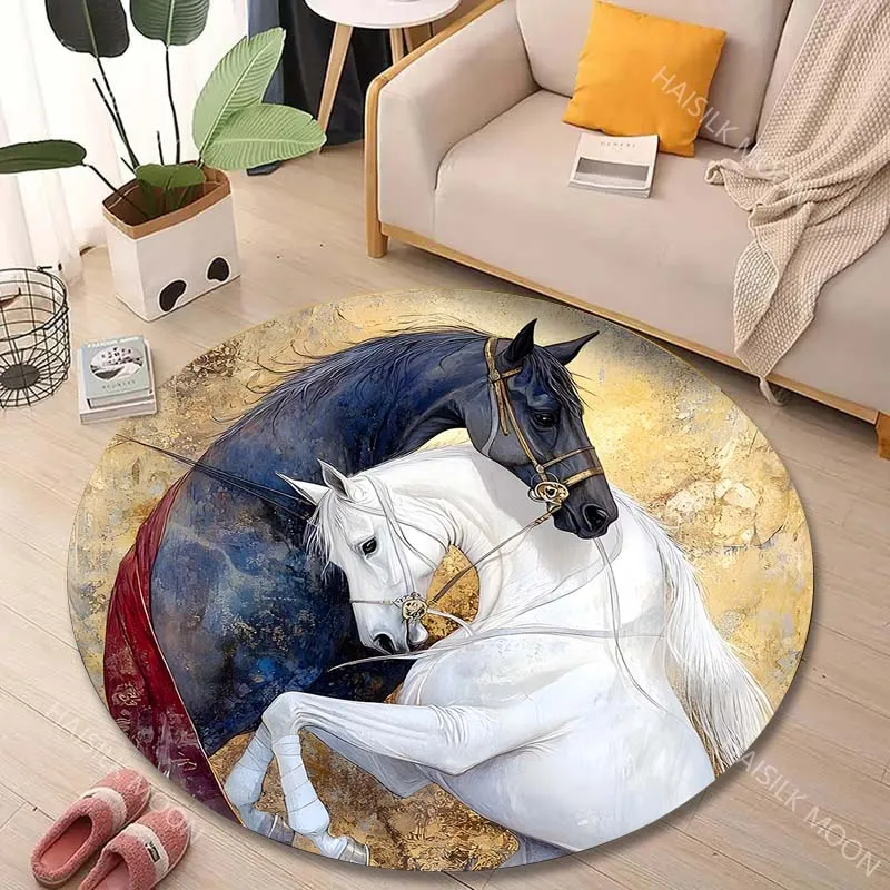 1PC Two horses embracing art Print Round Carpet for Living Room Bedroom Sofa Table Floor Mat Area Rug Luxury Gift
