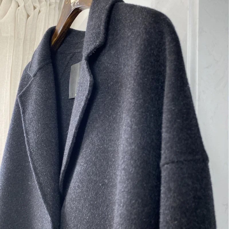 Autumn Winter Wool Coat Women Grey Wool Turn-Down Collar Long Sleeve Single Breasted Long Wool Coat Female Long Wool Jacket