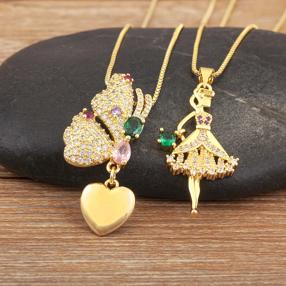 Hot Sale Butterfly Girl Shape Pave Colorful Zircon Pendant Necklace For Women Fashion Female Chain Choker Jewelry Accessories