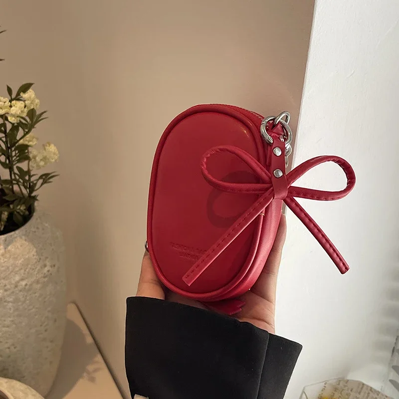 

Summer Mini Coin Bag Solid Pu Leather Letter Print Oval Chain Strap Bag Female Versatile Daily Commuting Crossbody Pack Card Bag