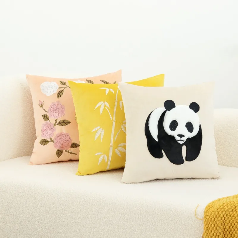 New Animal Embroidery Pillow Cover Cushion Cover Cute Wind Panda Living Room Sofa Bed Head Pillowcase