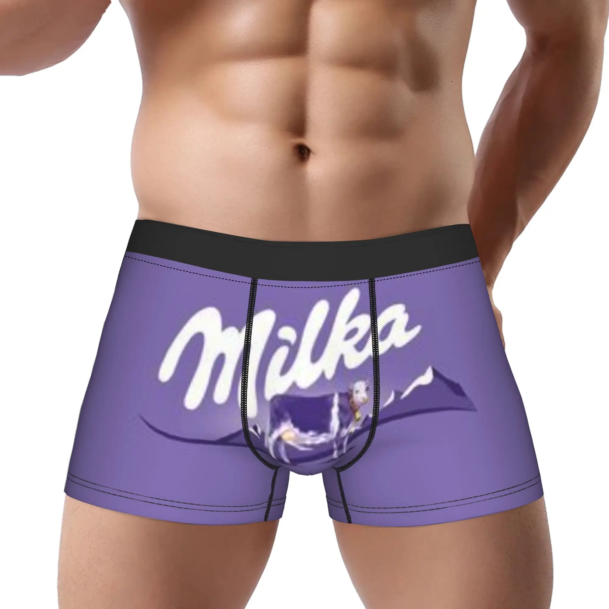 Lila Milka Unterhosen, atmungsaktive Höschen, Herrenunterwäsche, bedruckte Shorts, Boxershorts