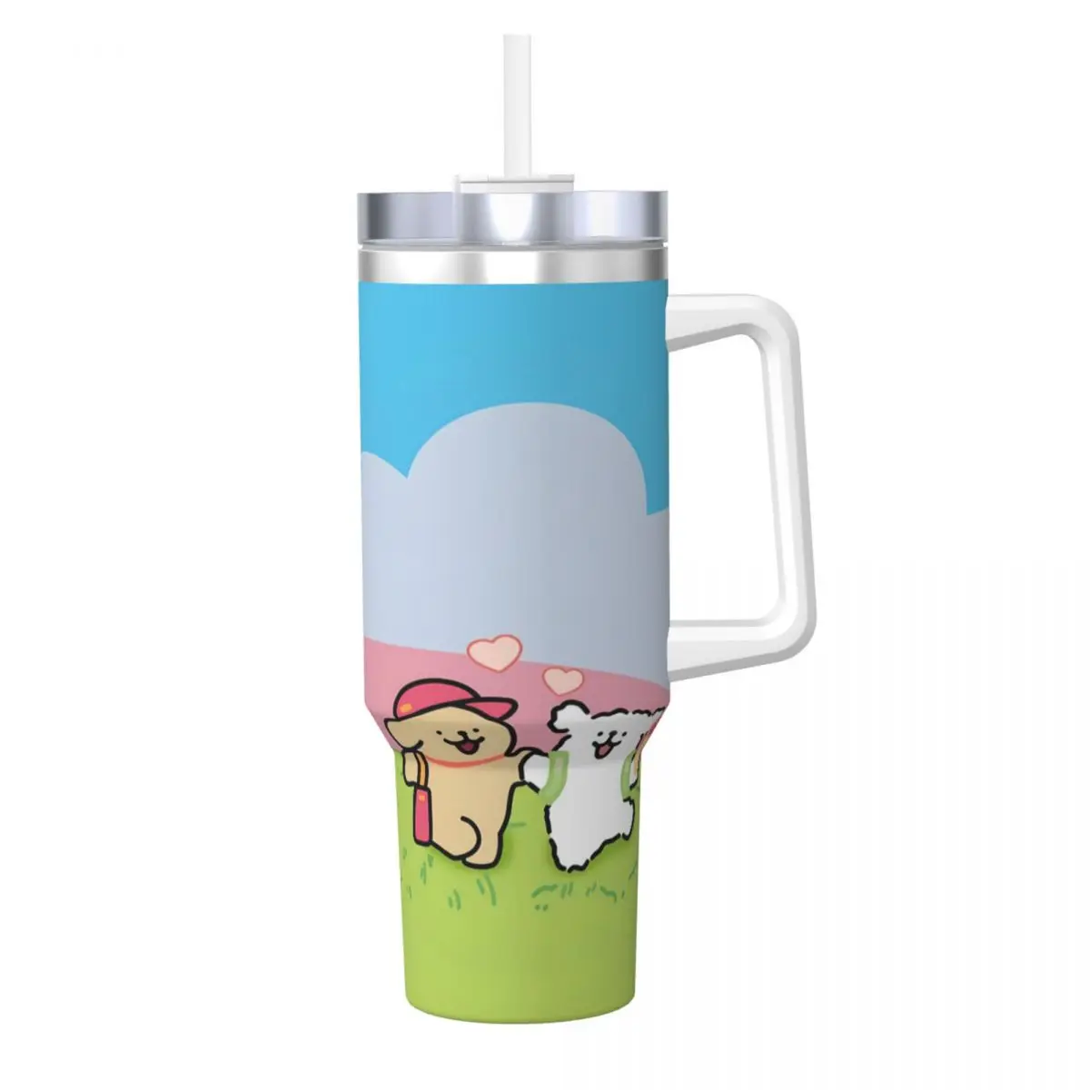 Maltese Line Dog Stainless Steel Tumbler Driving Coffee Mug With Straws and Lid Large Mugs Cup Cold and Hot Water Bottle