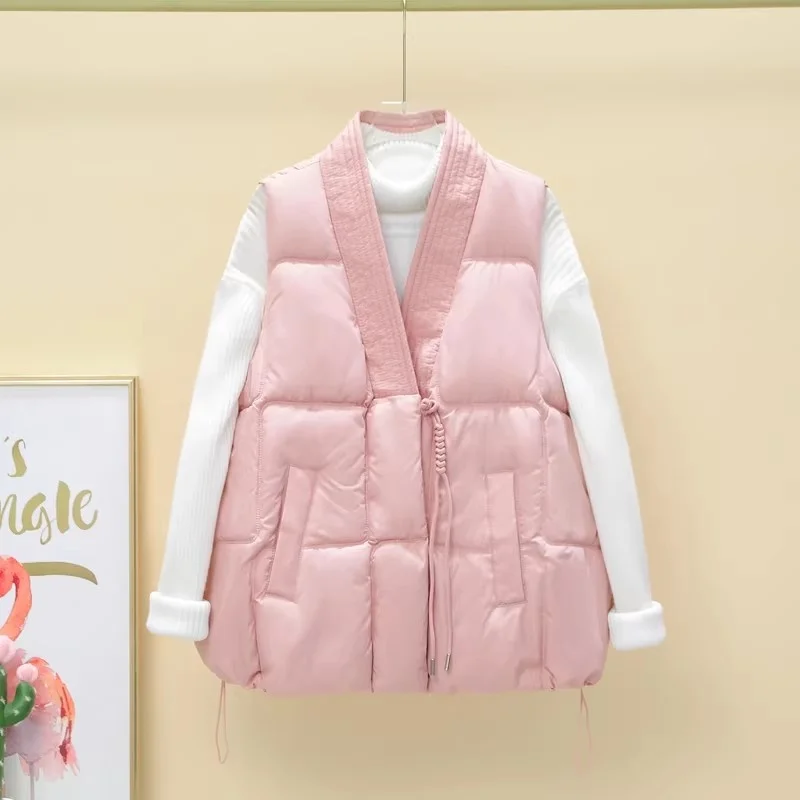 Retro Ethnic Women's Sleeveless Vest Casual Loose Stand Collar Cotton Waistcoat for Spring Autumn Winter