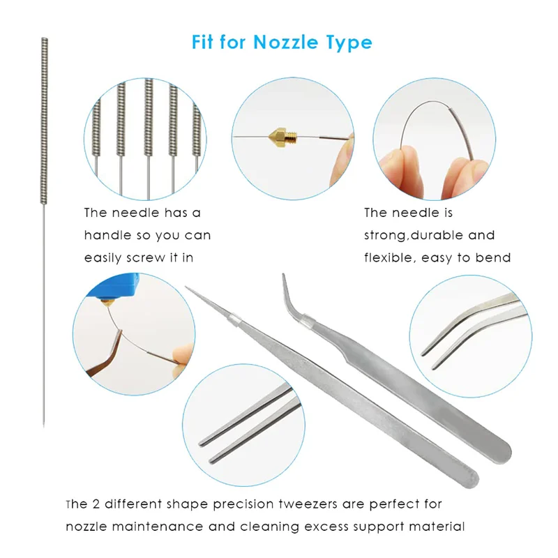 A34M-MK8 3D Printer Nozzles,For Ender3 Nozzle Cleaning Kits 3D Printer Nozzle Maintenance Kit 3D Printer Tools