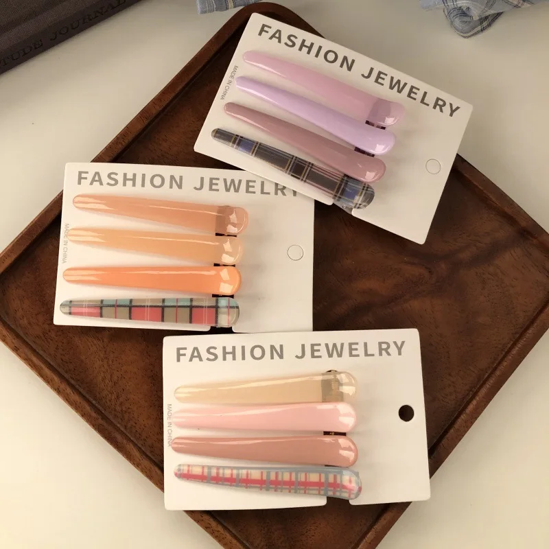 4pcs Candy Color Fashion Versatile Makeup Hair Clips Girls Bangs Side Clips Women Girls Duckbill Clips Hair Style Accessories