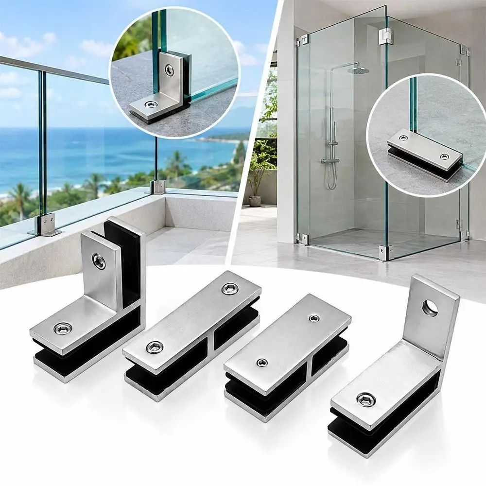 Stainless Steel Glass Clamp Bracket 90 Degree 180 Degree Glass Clamp Clip Satin Finish Heavy Duty Non-Drill Glass Clamp