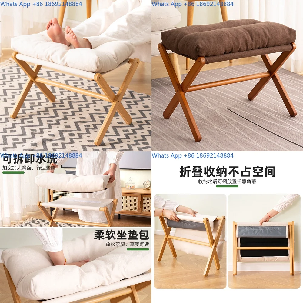 

Solid Wood Portable Folding Stool for Home Living Room Outdoor Use Simple Footrest