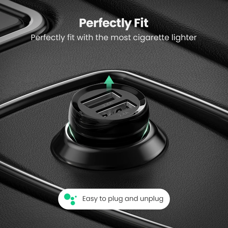 UGREEN Mini 4.8A USB  Car Charger For Mobile Phone Tablet GPS Fast Charger Car-Charger Dual USB Car Phone Charger Adapter in Car