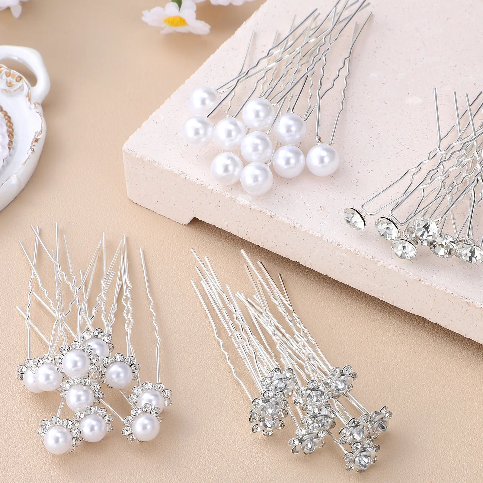 

40Pcs Hair Forks Bridal U Shape Pearl Rhinestone Hairpins Wedding Accessories Hair Styling Pins U Shape Hairpins