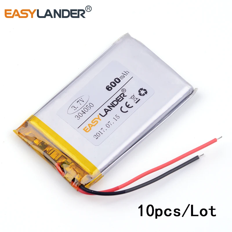 10pcs /Lot 3.7V 304050 600mAh Rechargeable Lithium Li-ion Li Polymer Battery For MP4 MP5 screen handwriting