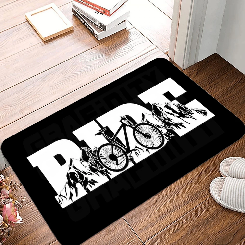 Black & White MTB Bike Silhouette Doormat Living Room Mat Anti-Slip Outdoor Bicycle Cyclist Biking Doormat Entrance Rug Carpet