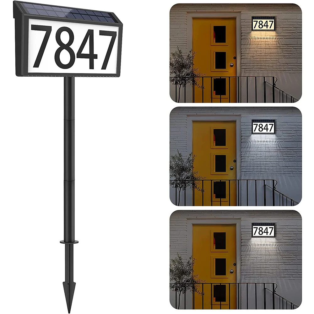 LED Solar Outdoor House Numbers Plaque Light Door Letter Numbers Address Sign Light with Stakes for Home Garden House Lighting