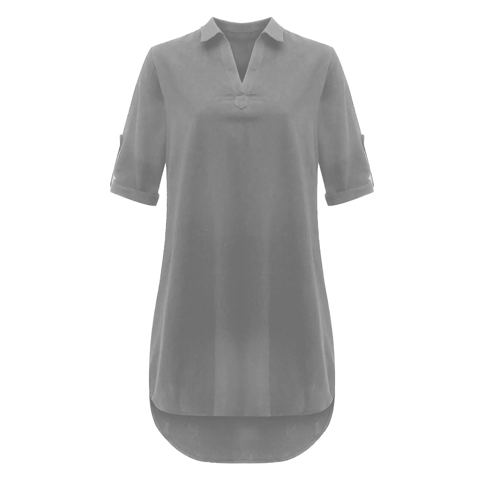 Frauen Sommer Lose Beiläufige Kurze Kleid Einfarbig Hlaf Hülse Drehen Unten Kragen T-Shirts Mini Kleid Kurzarm Strand Vestidos