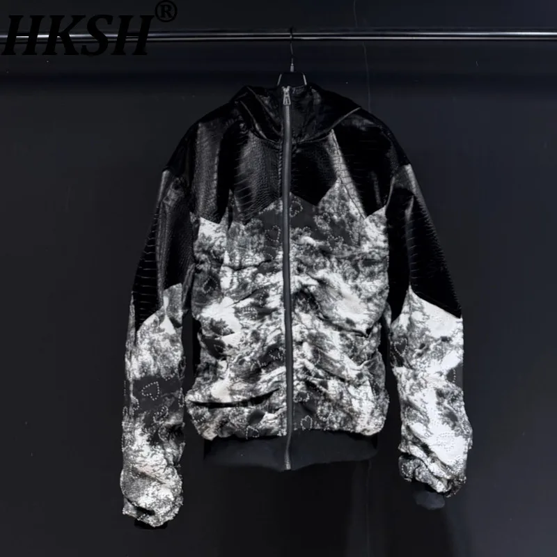 

HKSH Осенняя новая мужская куртка в стиле панк, модная брендовая куртка из искусственной кожи с горным снегом, женское тонкое пальто с воротником-стойкой и капюшоном, шикарное HK15454