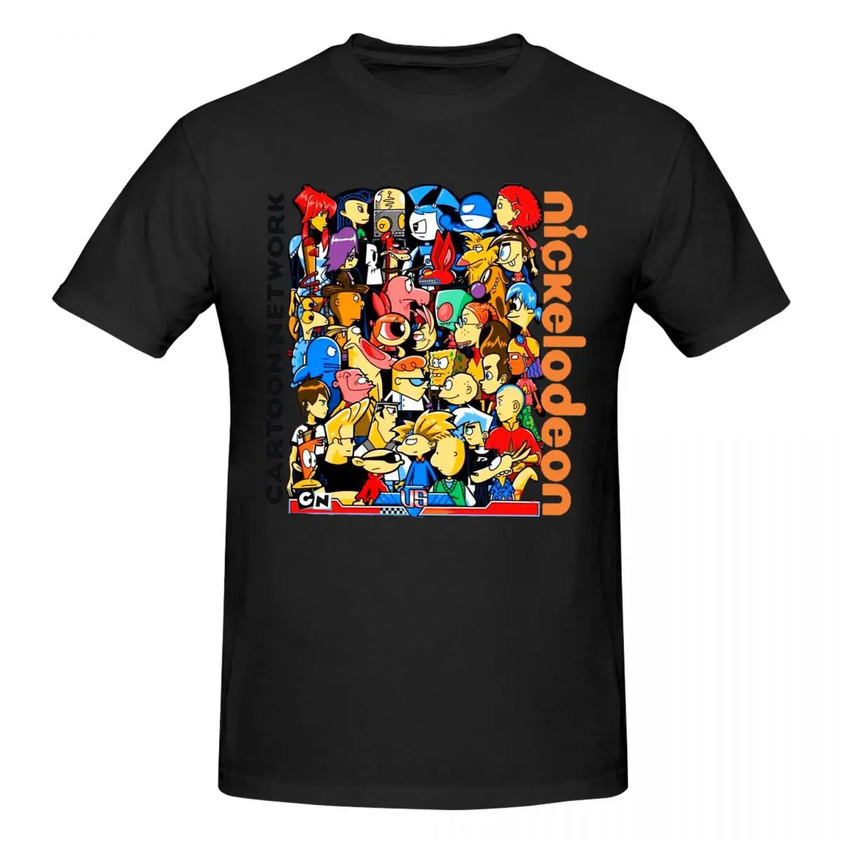 Cartoon Network Vs Nickelodeon Men's Basic Short Sleeve T-Shirt Black Round Neck Short Sleeve